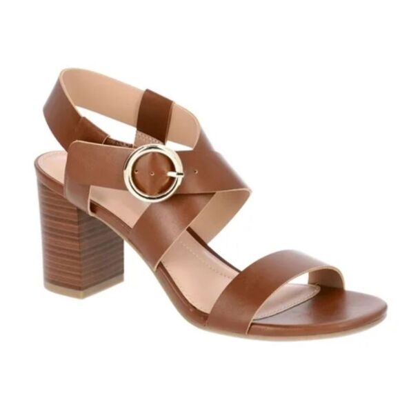 Time and Tru Brown Block Heel Sandals Sz 6 - Picture 1 of 7